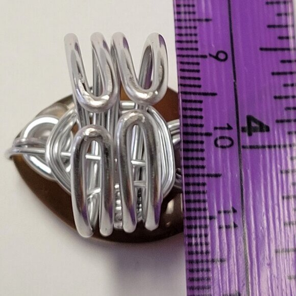 Amber Brown Rhombus Shape Ring Adjustable Band Handmade Semi Precious Ring - Picture 7 of 10